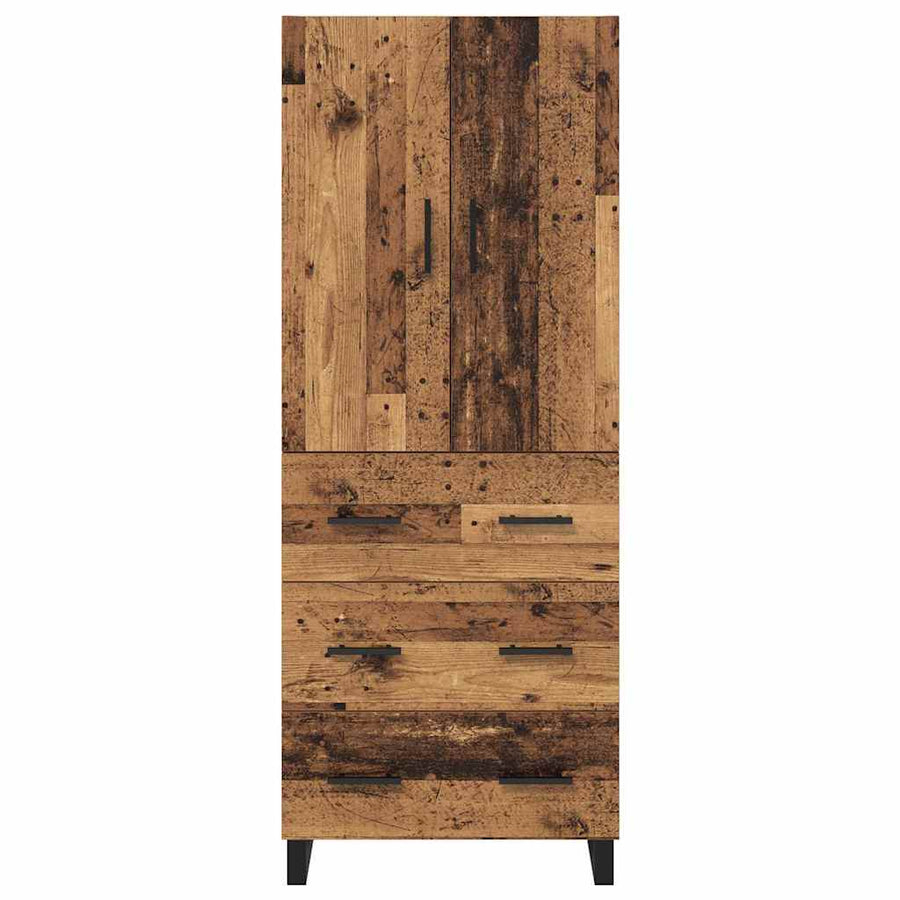 Hoge kast met lade 2 pcs Oud Hout Geengineerd Hout en Glas