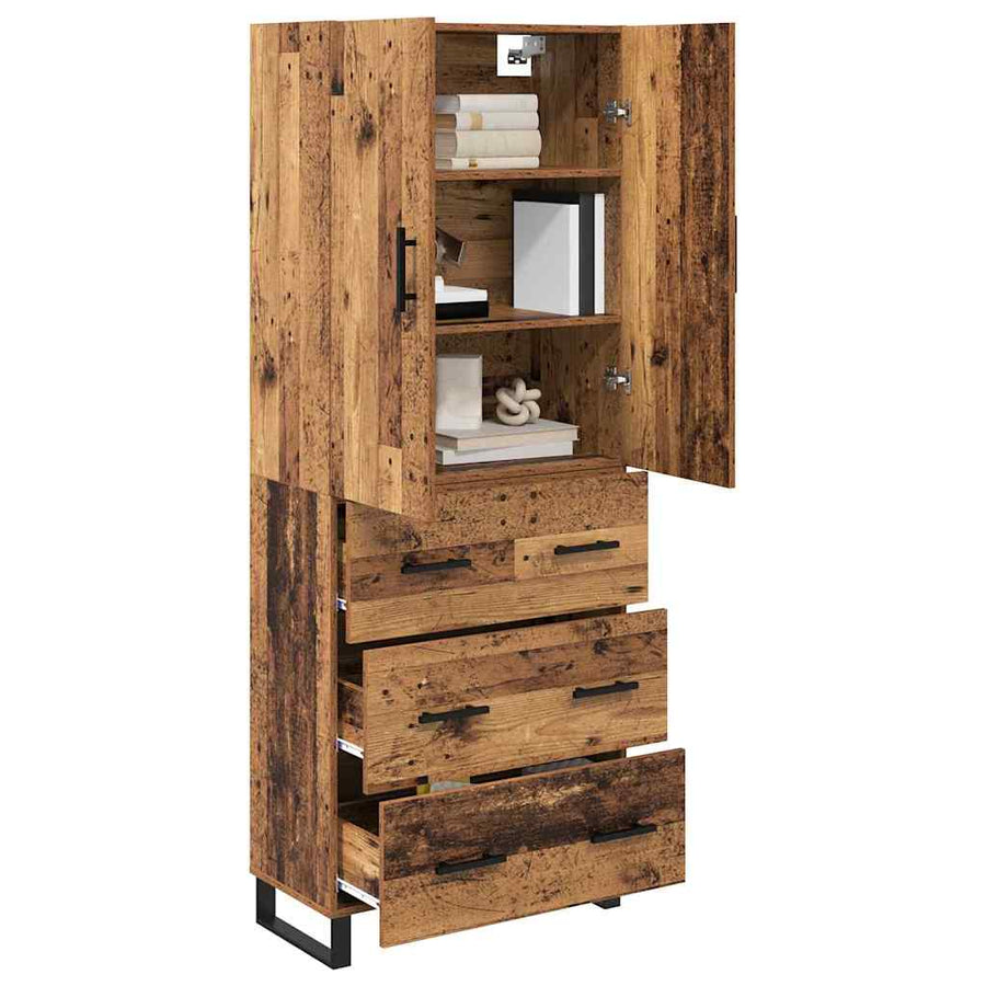 Hoge kast met lade 2 pcs Oud Hout Geengineerd Hout en Glas