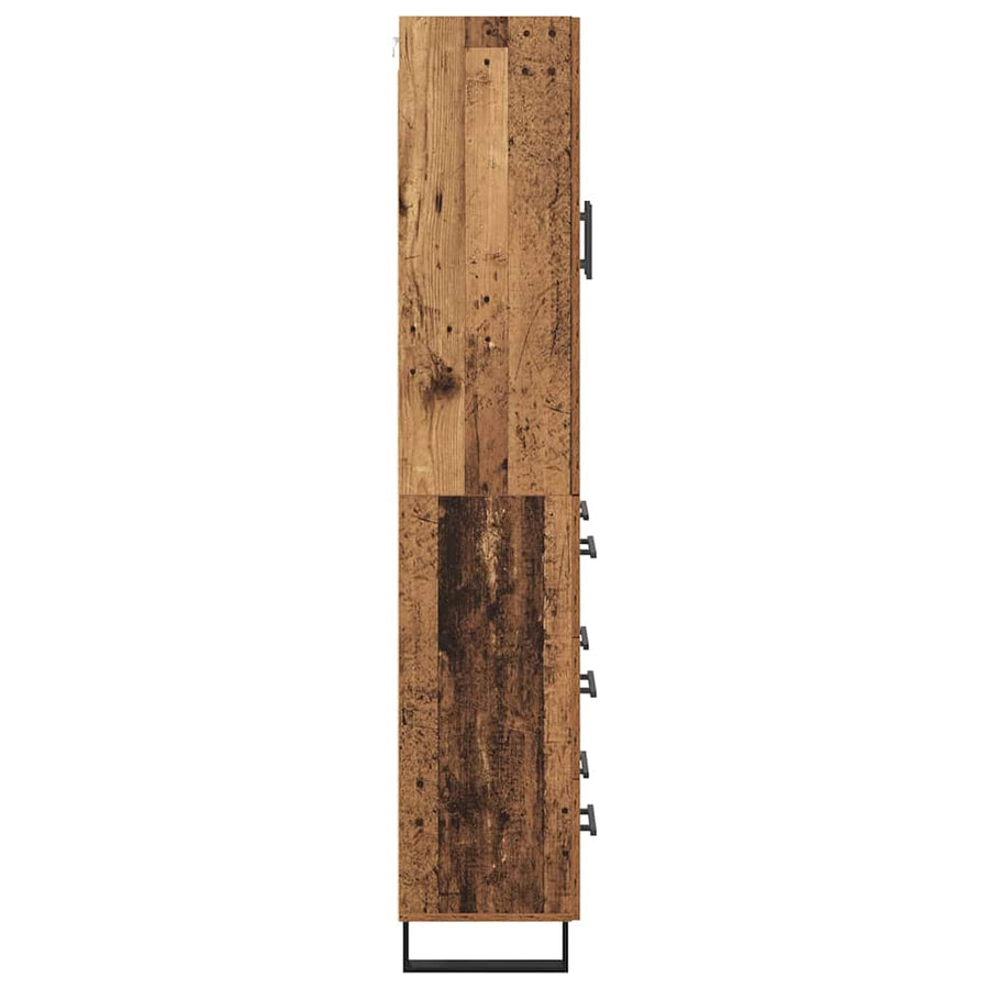 Hoge kast met lade 2 pcs Oud Hout Geengineerd Hout en Glas