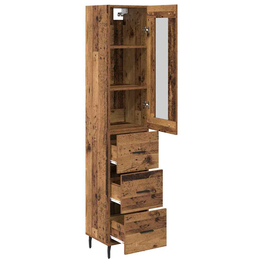 Highboard met lade Oud Hout 34,5 x 34 x 180 cm Bewerkt hout