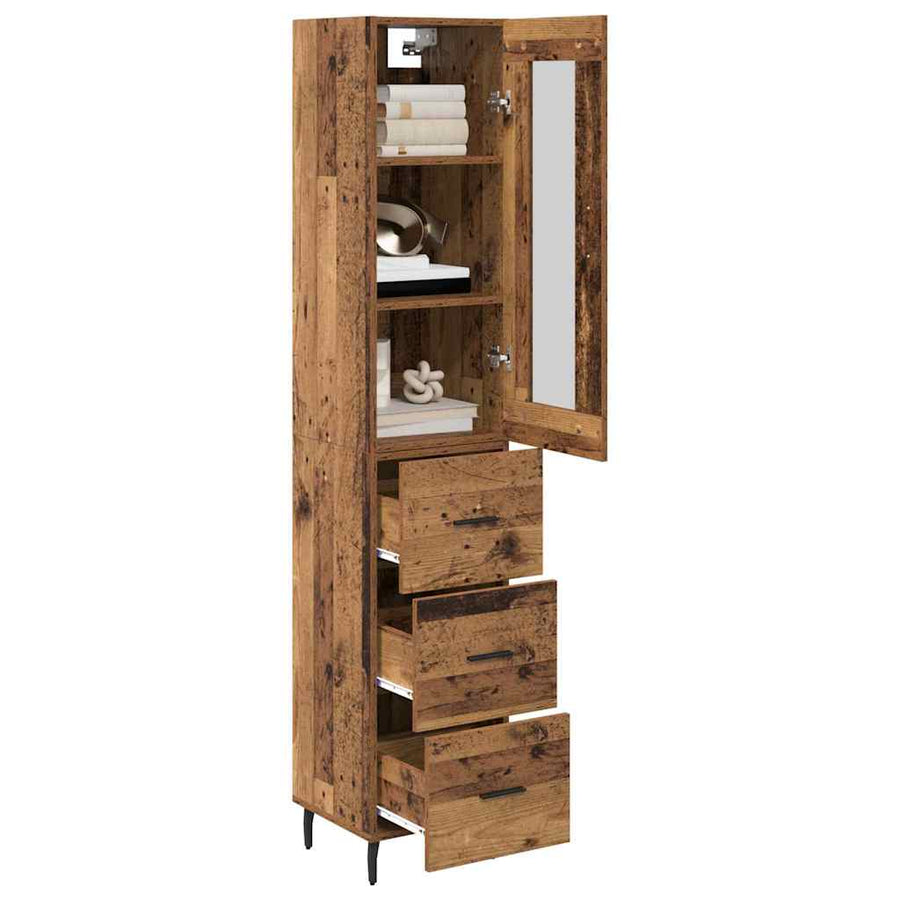 Highboard met lade Oud Hout 34,5 x 34 x 180 cm Bewerkt hout