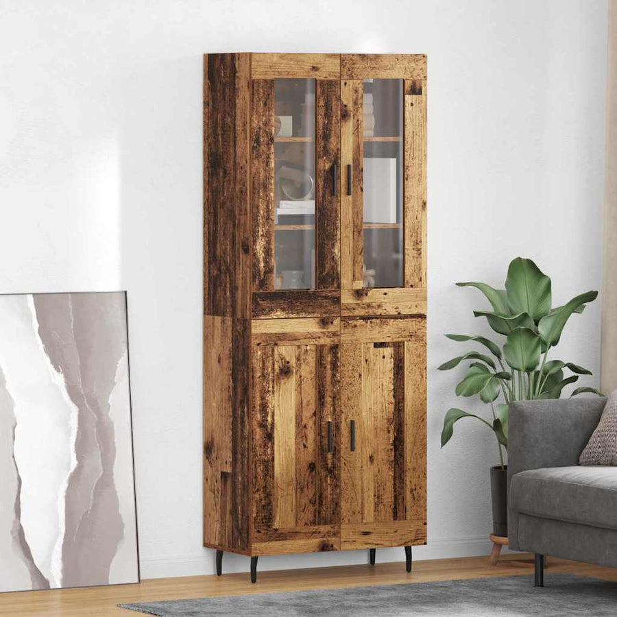 Hoge kast 2 pcs Oud Hout Geengineerd Hout en Glas
