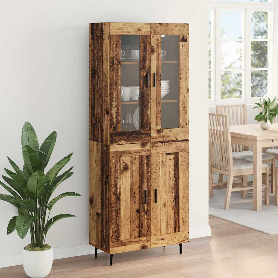 Hoge kast 2 pcs Oud Hout Geengineerd Hout en Glas