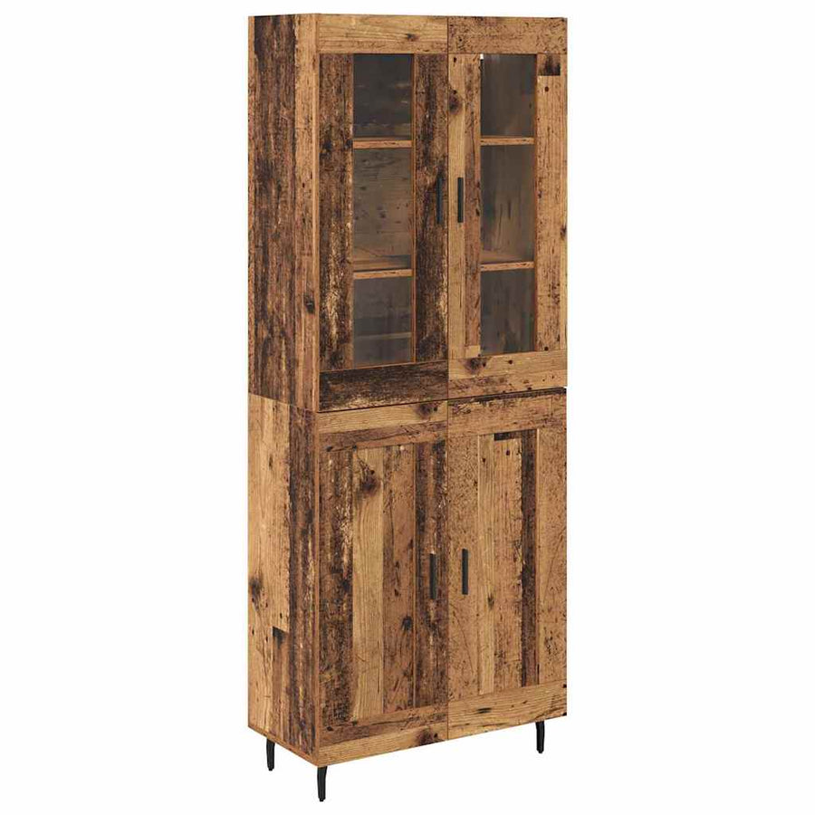 Hoge kast 2 pcs Oud Hout Geengineerd Hout en Glas