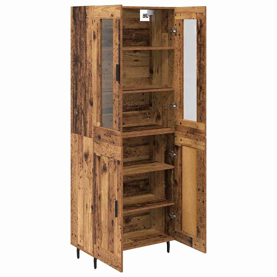 Hoge kast 2 pcs Oud Hout Geengineerd Hout en Glas