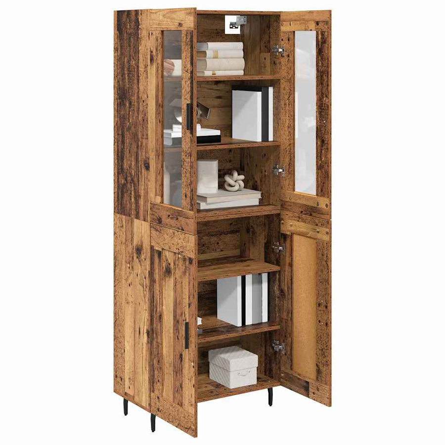 Hoge kast 2 pcs Oud Hout Geengineerd Hout en Glas