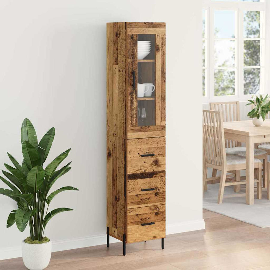 Highboard met lade Oud Hout 34,5 x 34 x 180 cm Bewerkt hout
