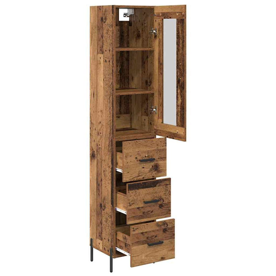 Highboard met lade Oud Hout 34,5 x 34 x 180 cm Bewerkt hout
