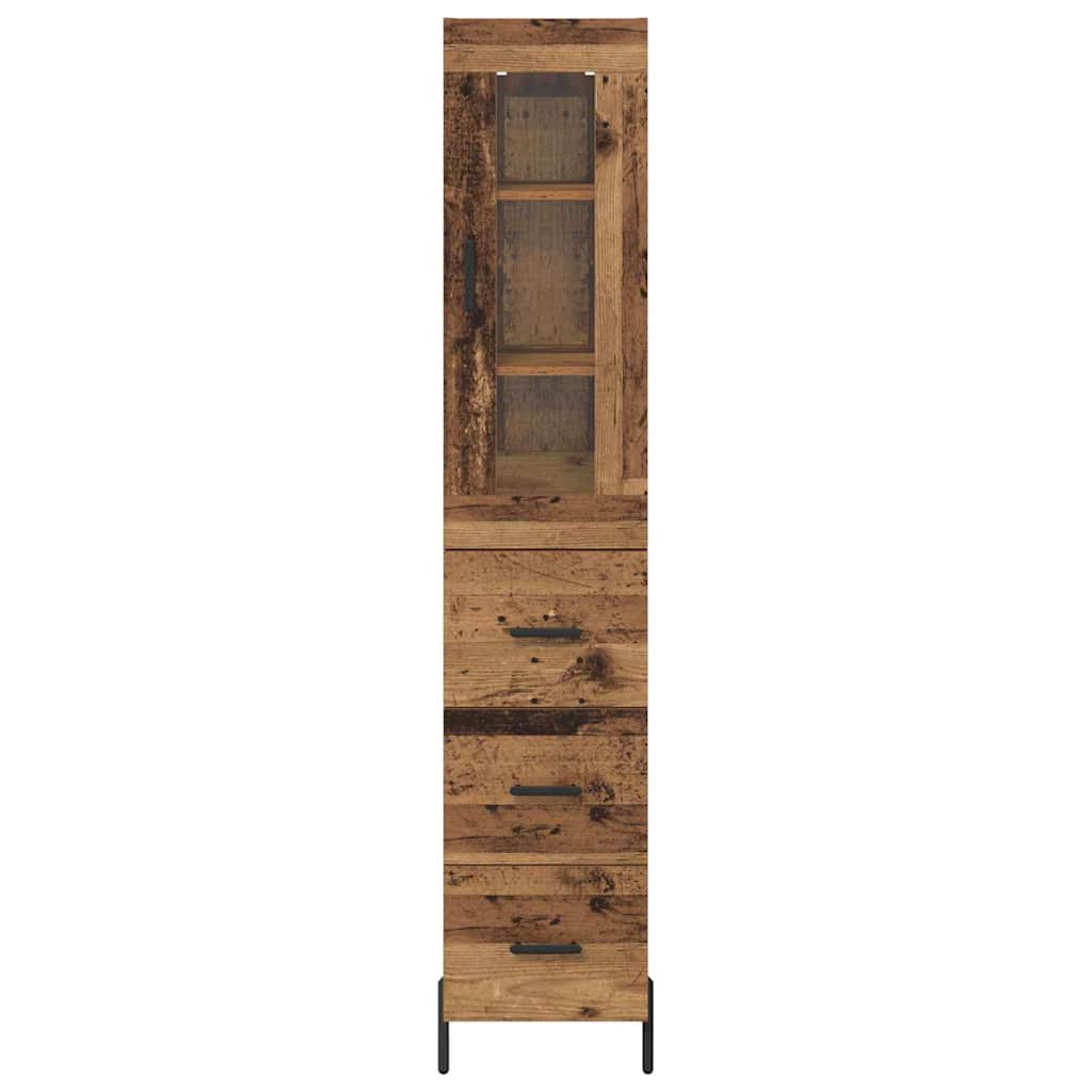 Highboard met lade Oud Hout 34,5 x 34 x 180 cm Bewerkt hout