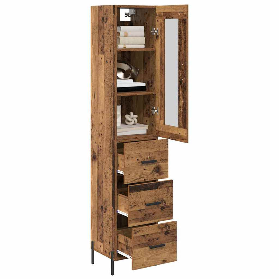 Highboard met lade Oud Hout 34,5 x 34 x 180 cm Bewerkt hout