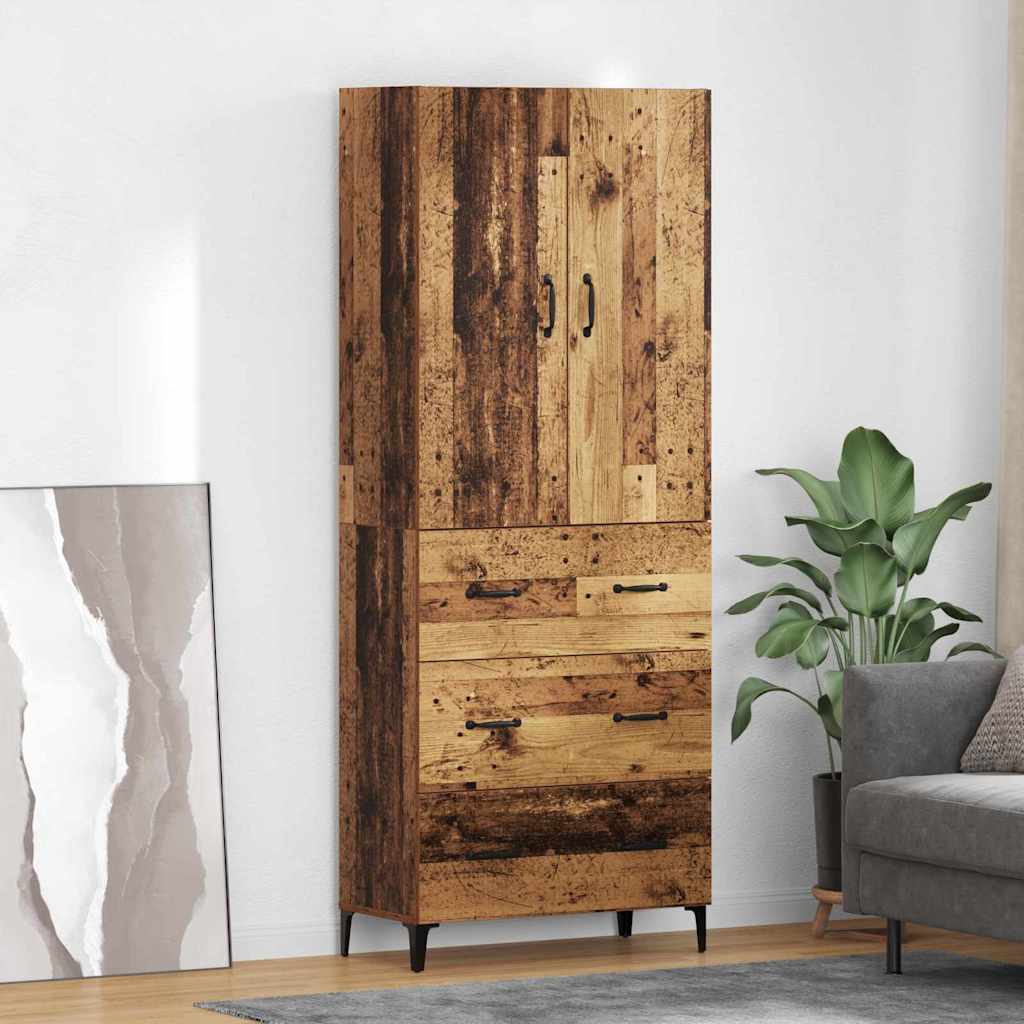 Highboard met lade Oud Hout 69,5 x 34 x 180 cm Bewerkt hout