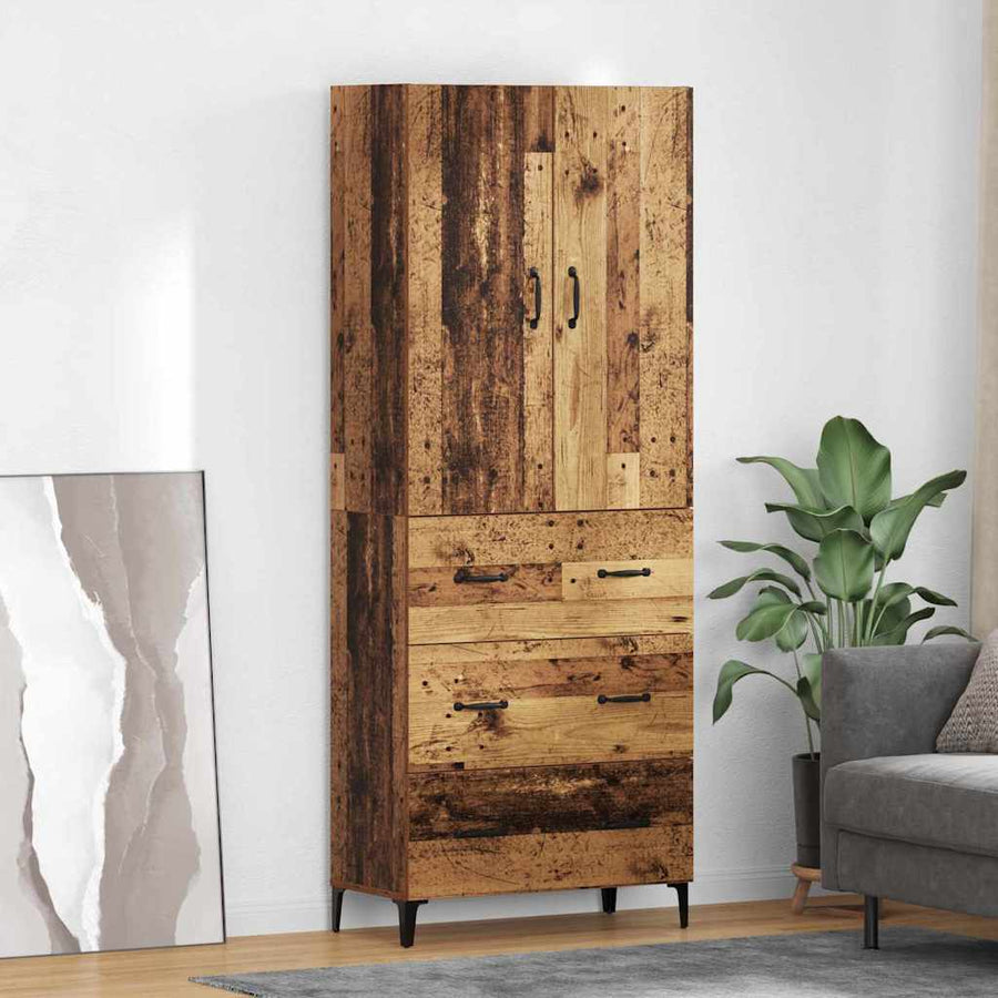 Highboard met lade Oud Hout 69,5 x 34 x 180 cm Bewerkt hout