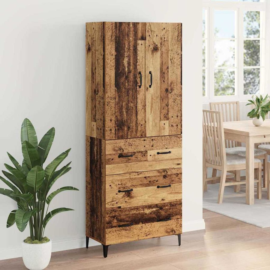 Highboard met lade Oud Hout 69,5 x 34 x 180 cm Bewerkt hout