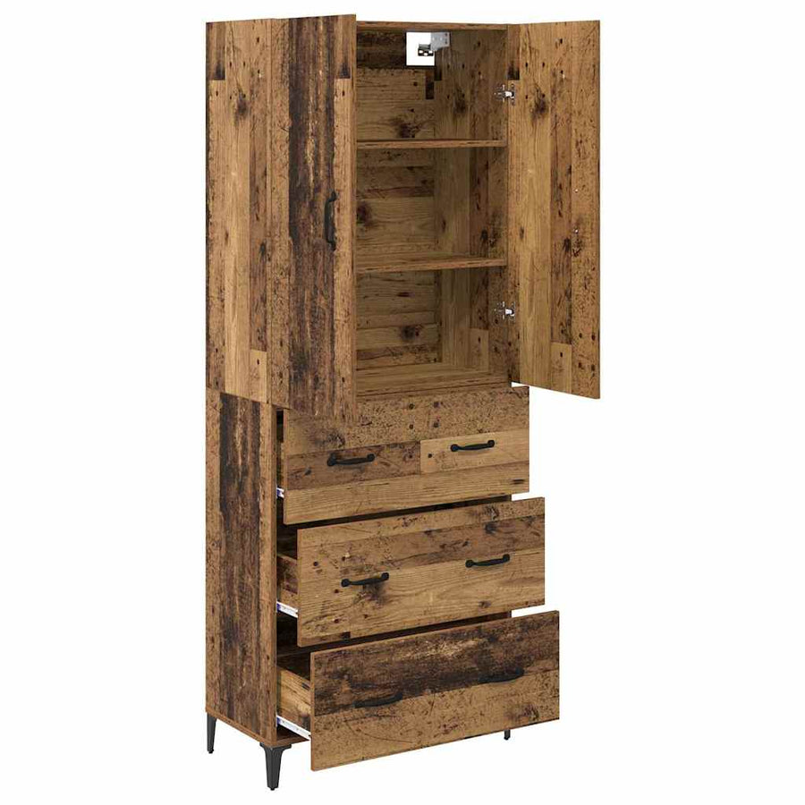 Highboard met lade Oud Hout 69,5 x 34 x 180 cm Bewerkt hout