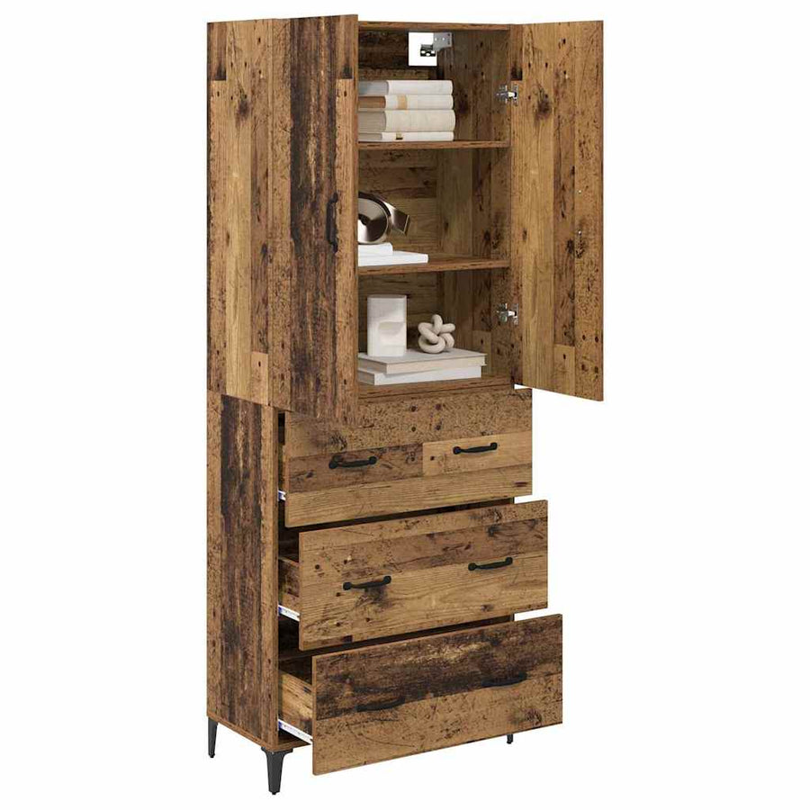 Highboard met lade Oud Hout 69,5 x 34 x 180 cm Bewerkt hout