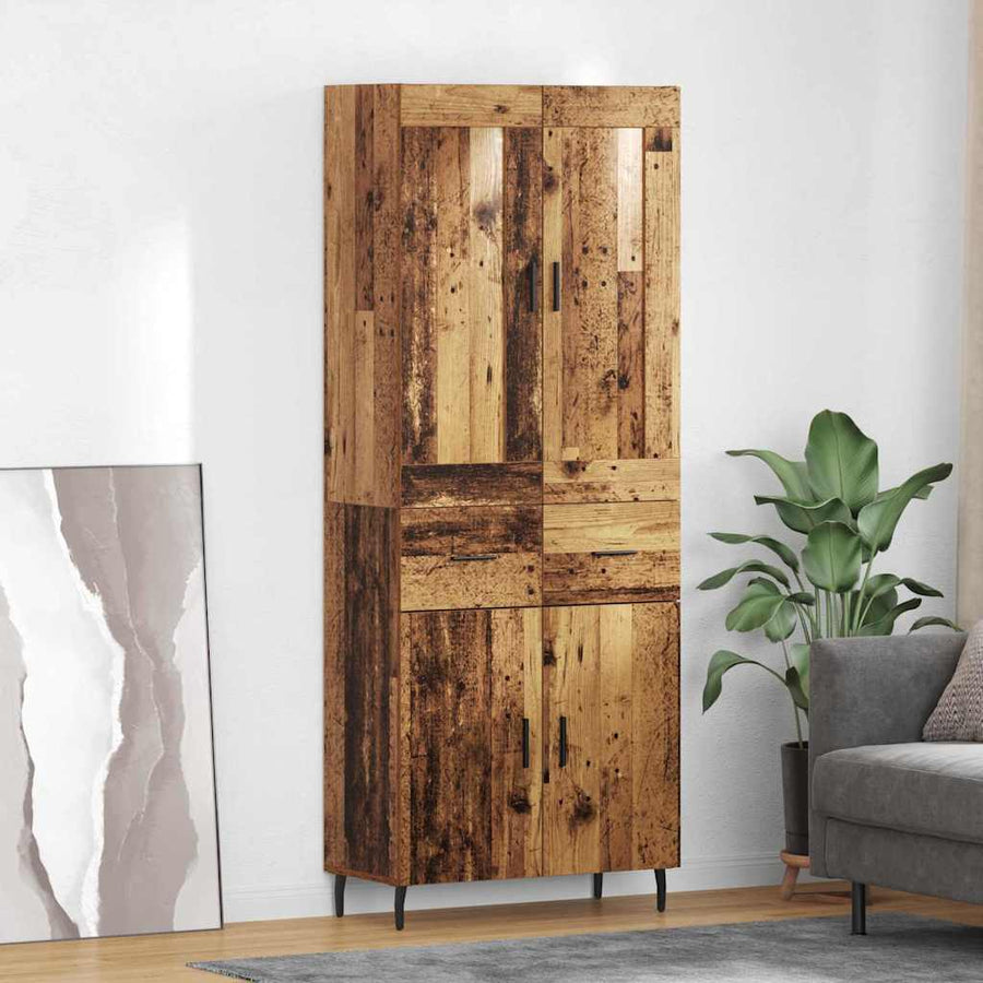 Hoge kast met lade 2 pcs Oud Hout Geengineerd Hout en Glas
