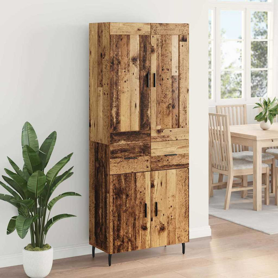 Hoge kast met lade 2 pcs Oud Hout Geengineerd Hout en Glas