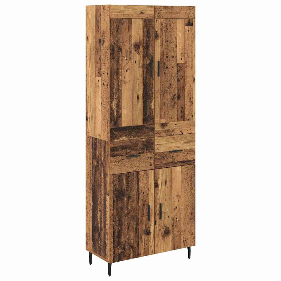 Hoge kast met lade 2 pcs Oud Hout Geengineerd Hout en Glas