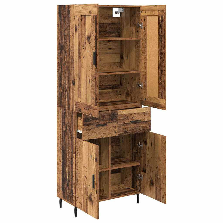 Hoge kast met lade 2 pcs Oud Hout Geengineerd Hout en Glas