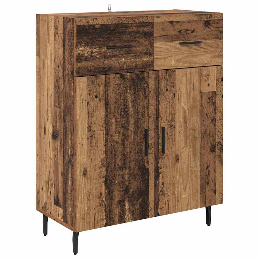 Hoge kast met lade 2 pcs Oud Hout Geengineerd Hout en Glas