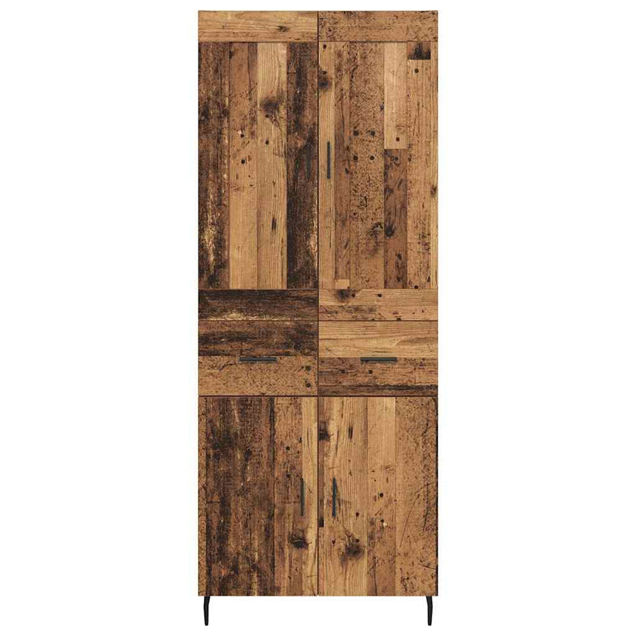 Hoge kast met lade 2 pcs Oud Hout Geengineerd Hout en Glas