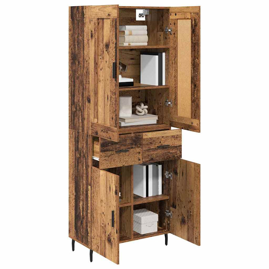 Hoge kast met lade 2 pcs Oud Hout Geengineerd Hout en Glas