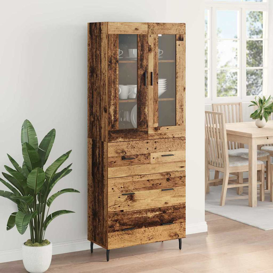 Hoge kast met lade 2 pcs Oud Hout Geengineerd Hout en Glas