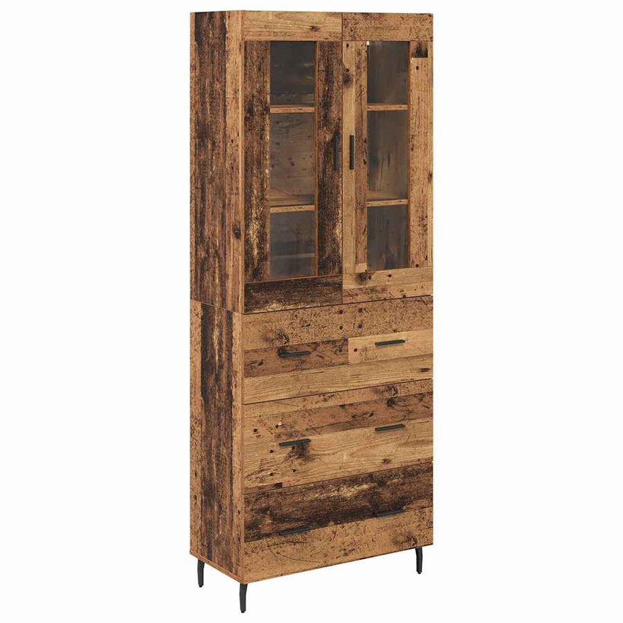 Hoge kast met lade 2 pcs Oud Hout Geengineerd Hout en Glas