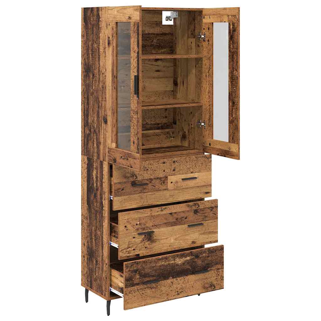 Hoge kast met lade 2 pcs Oud Hout Geengineerd Hout en Glas