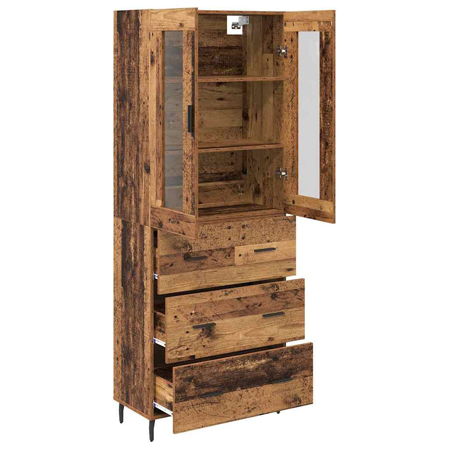 Hoge kast met lade 2 pcs Oud Hout Geengineerd Hout en Glas