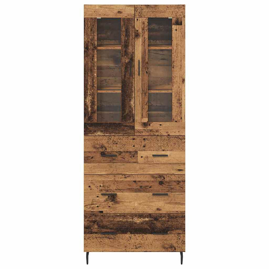 Hoge kast met lade 2 pcs Oud Hout Geengineerd Hout en Glas
