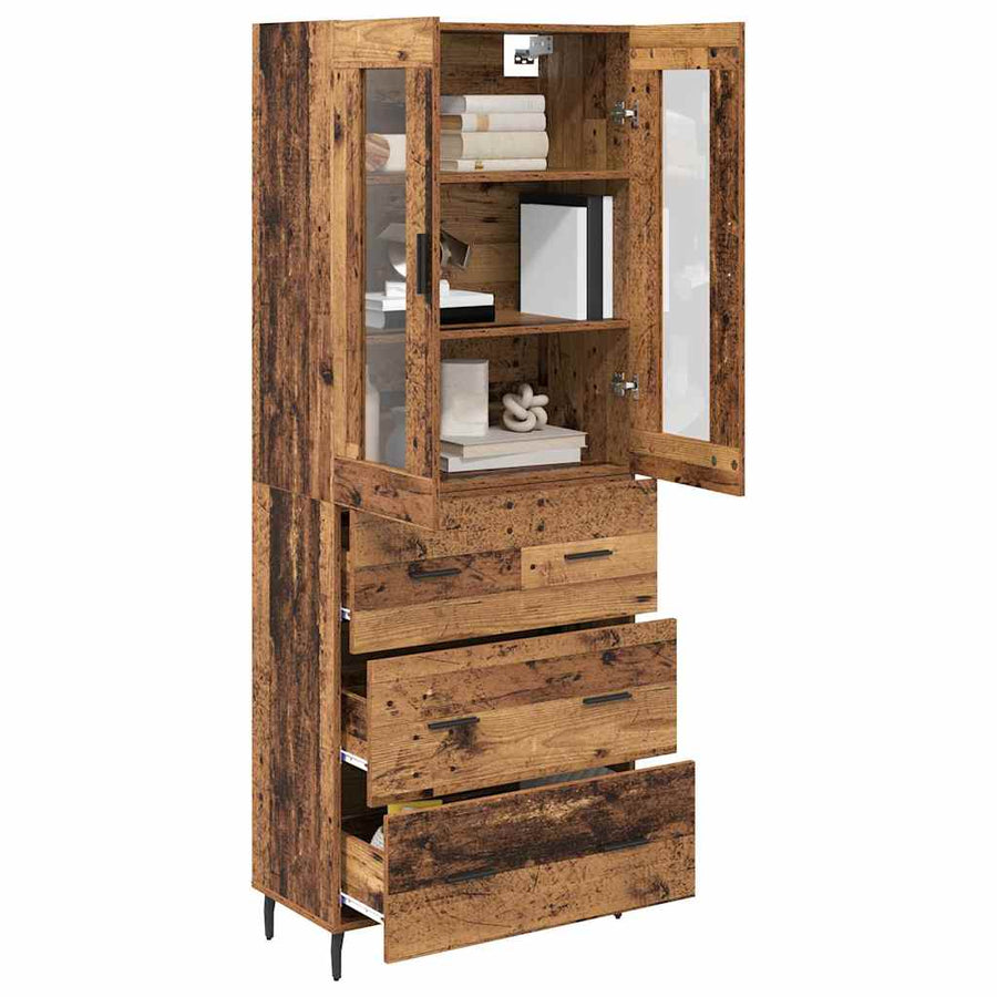 Hoge kast met lade 2 pcs Oud Hout Geengineerd Hout en Glas