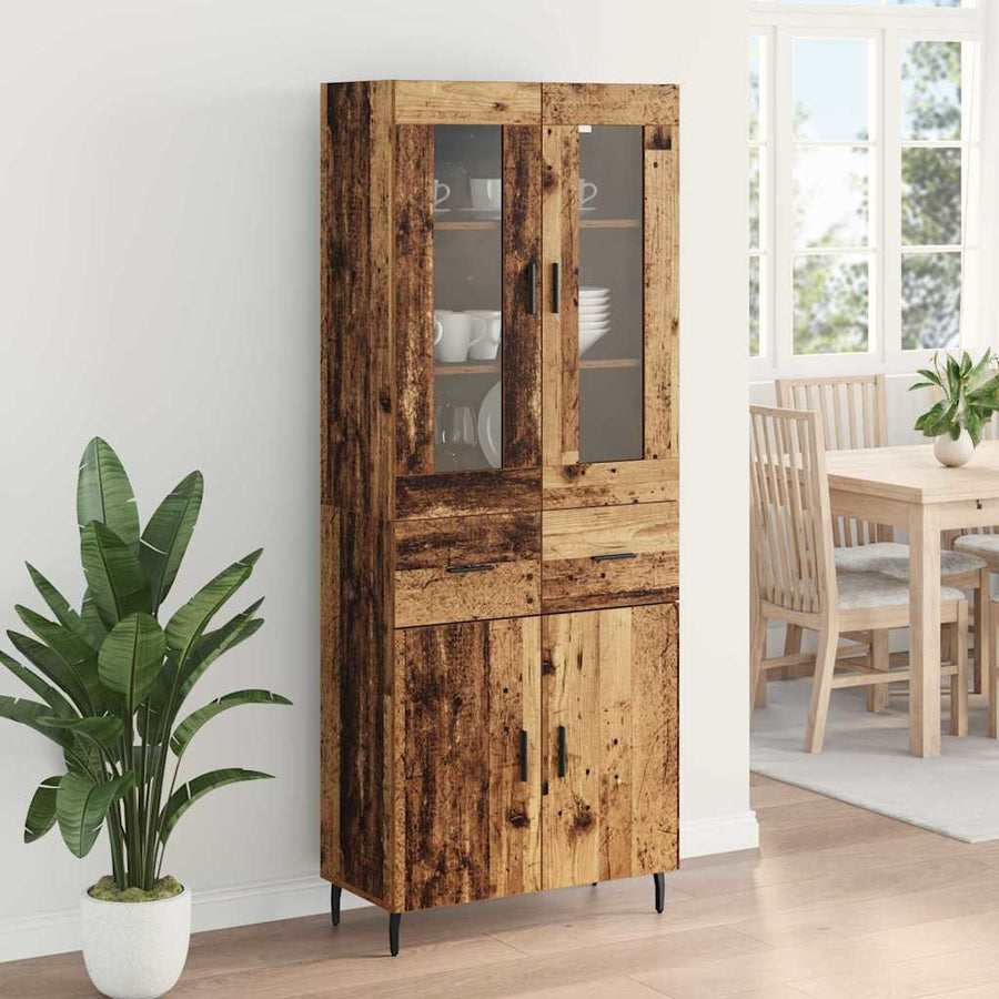 Hoge kast met lade 2 pcs Oud Hout Geengineerd Hout en Glas