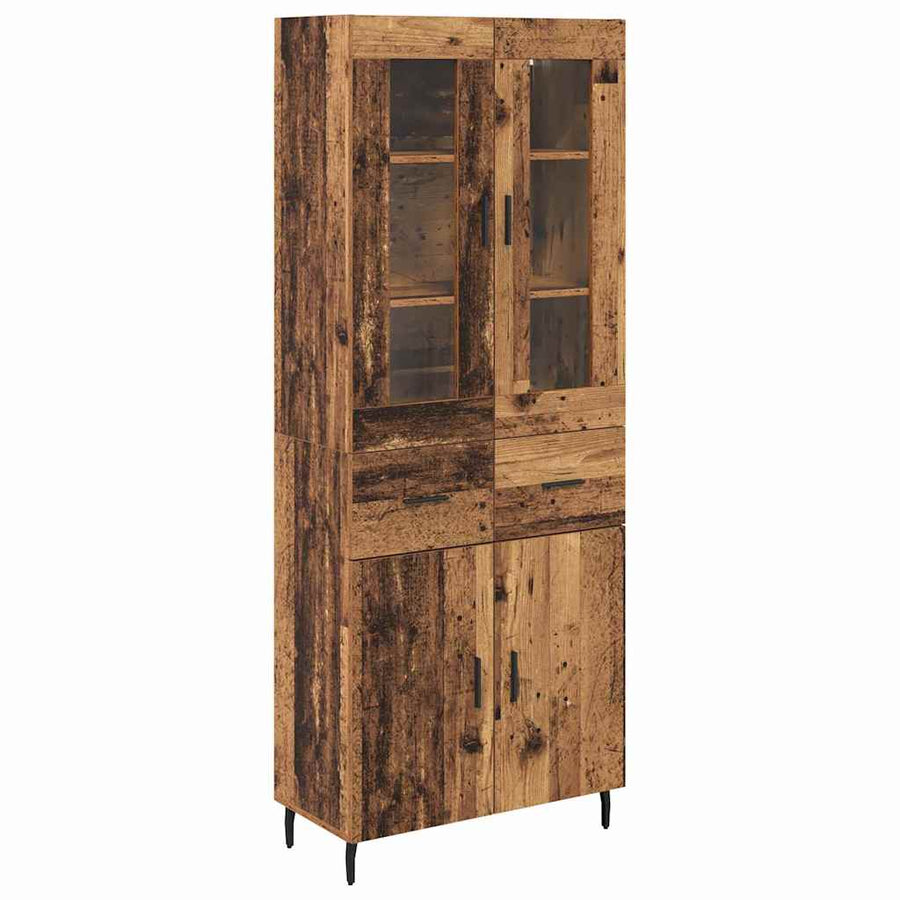 Hoge kast met lade 2 pcs Oud Hout Geengineerd Hout en Glas