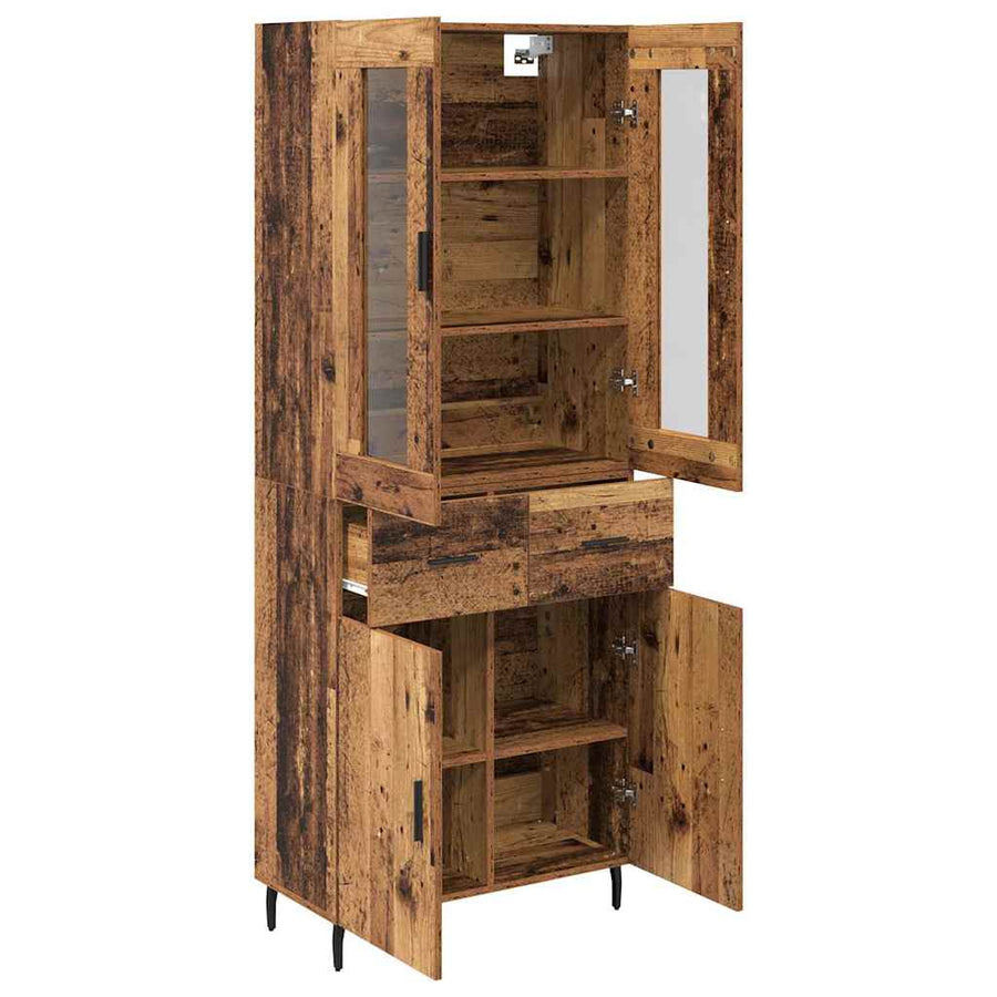 Hoge kast met lade 2 pcs Oud Hout Geengineerd Hout en Glas
