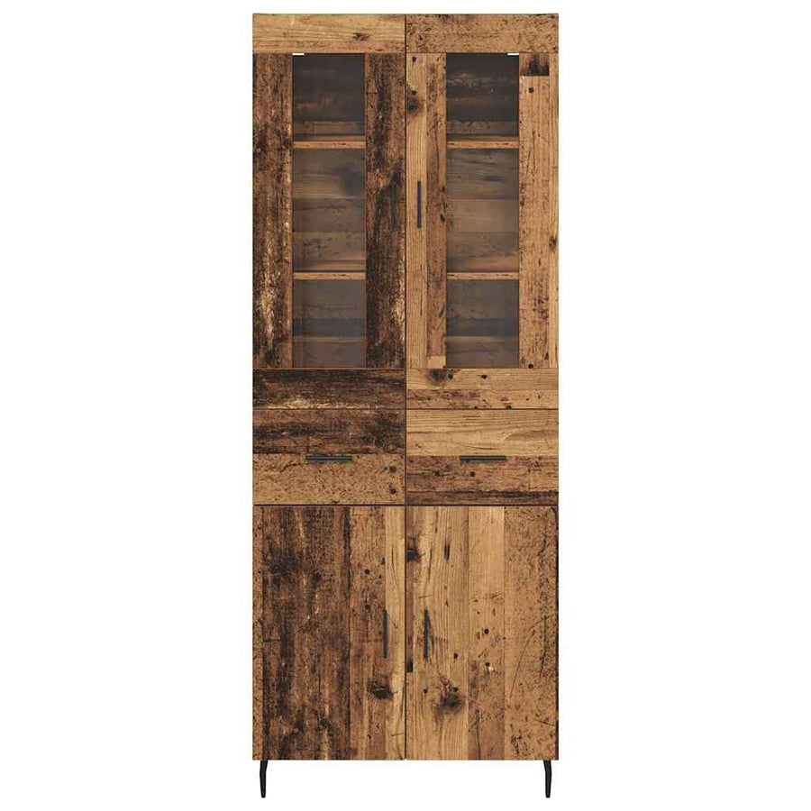 Hoge kast met lade 2 pcs Oud Hout Geengineerd Hout en Glas