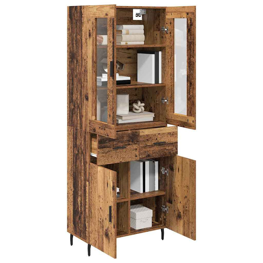 Hoge kast met lade 2 pcs Oud Hout Geengineerd Hout en Glas