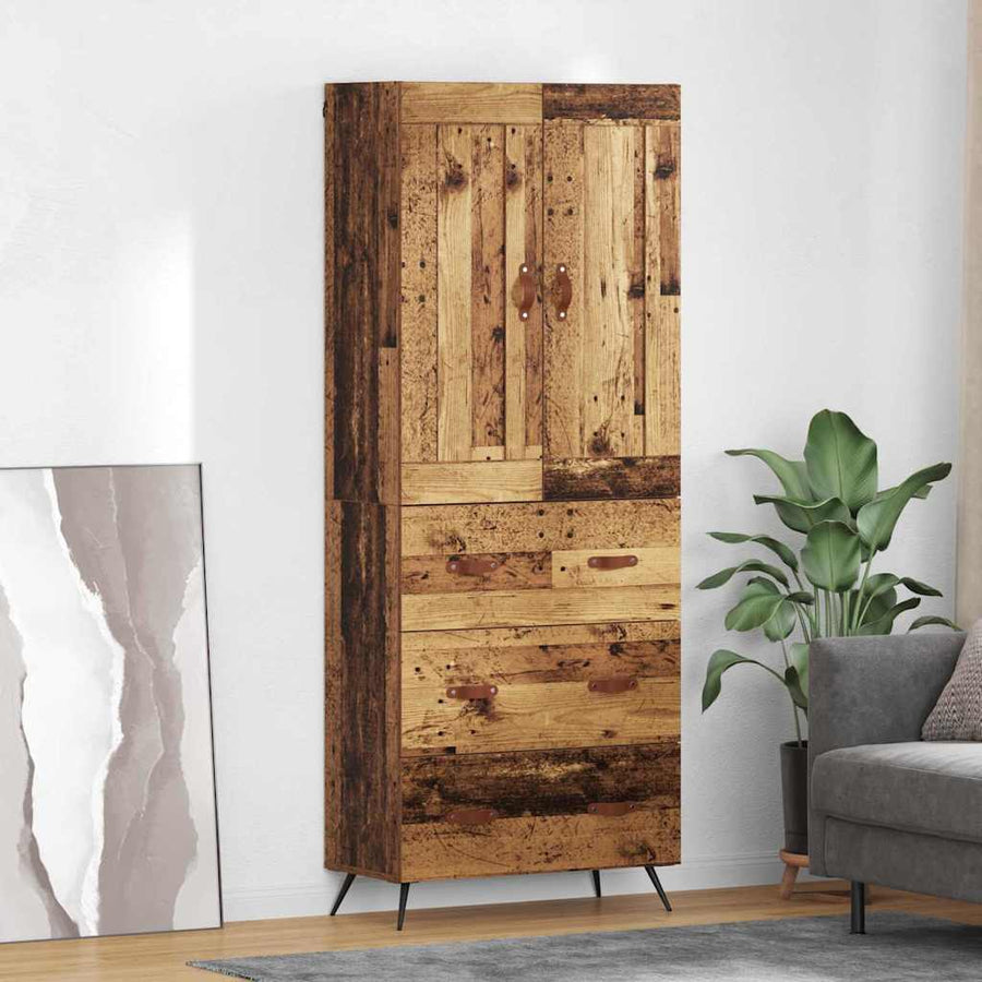 Highboard met lade Oud Hout 69,5 x 34 x 180 cm Bewerkt hout