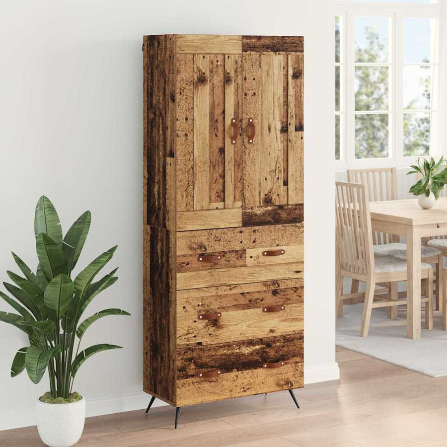 Highboard met lade Oud Hout 69,5 x 34 x 180 cm Bewerkt hout