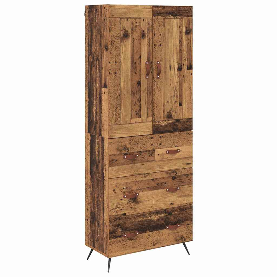Highboard met lade Oud Hout 69,5 x 34 x 180 cm Bewerkt hout