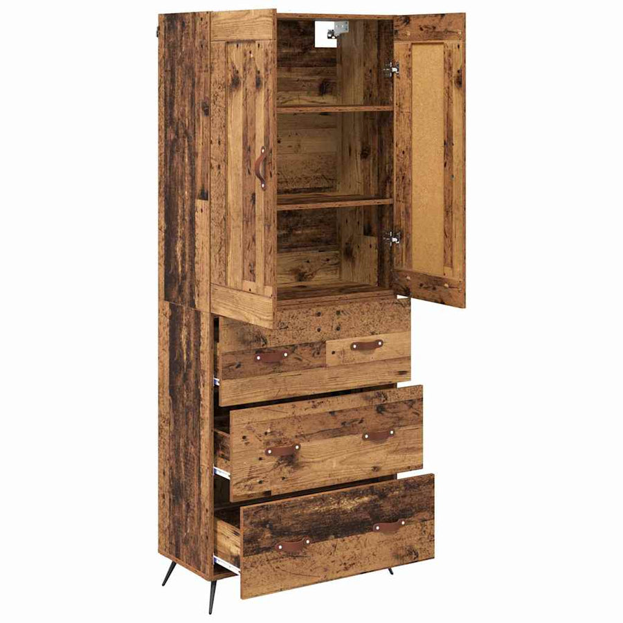 Highboard met lade Oud Hout 69,5 x 34 x 180 cm Bewerkt hout