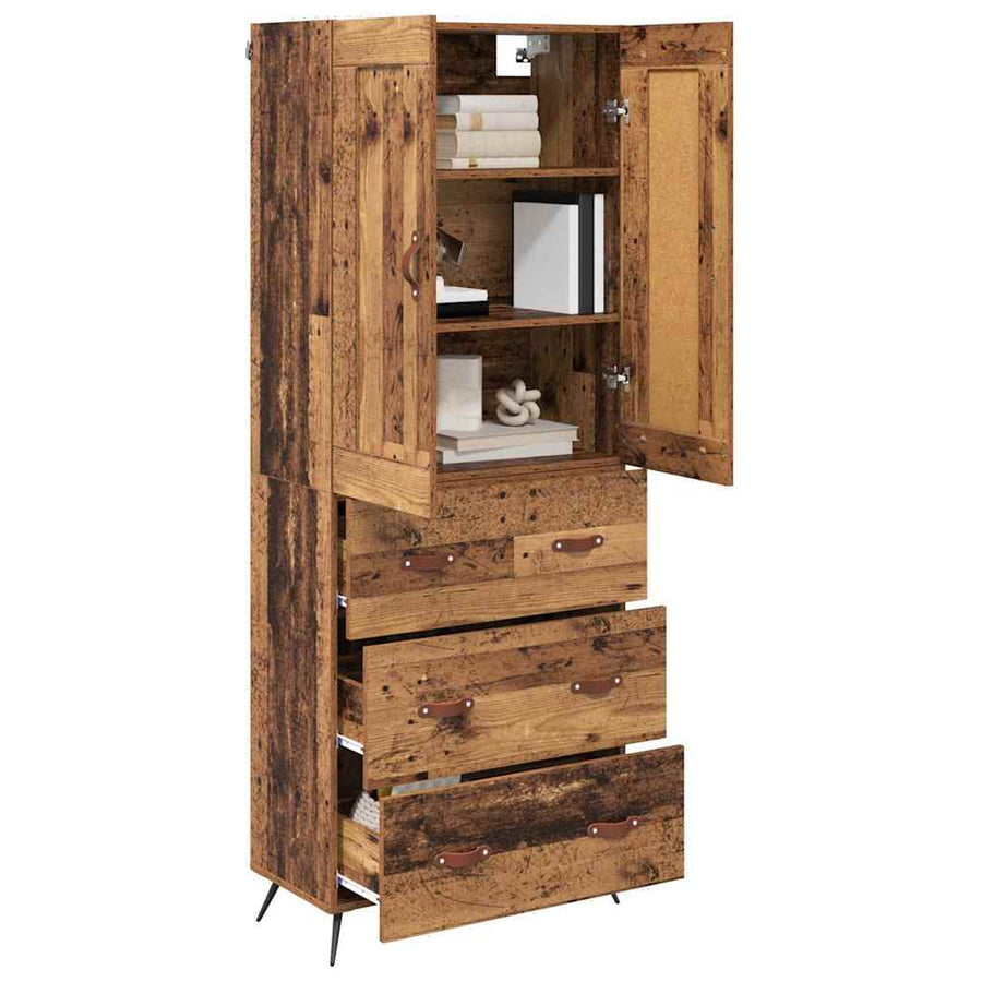 Highboard met lade Oud Hout 69,5 x 34 x 180 cm Bewerkt hout