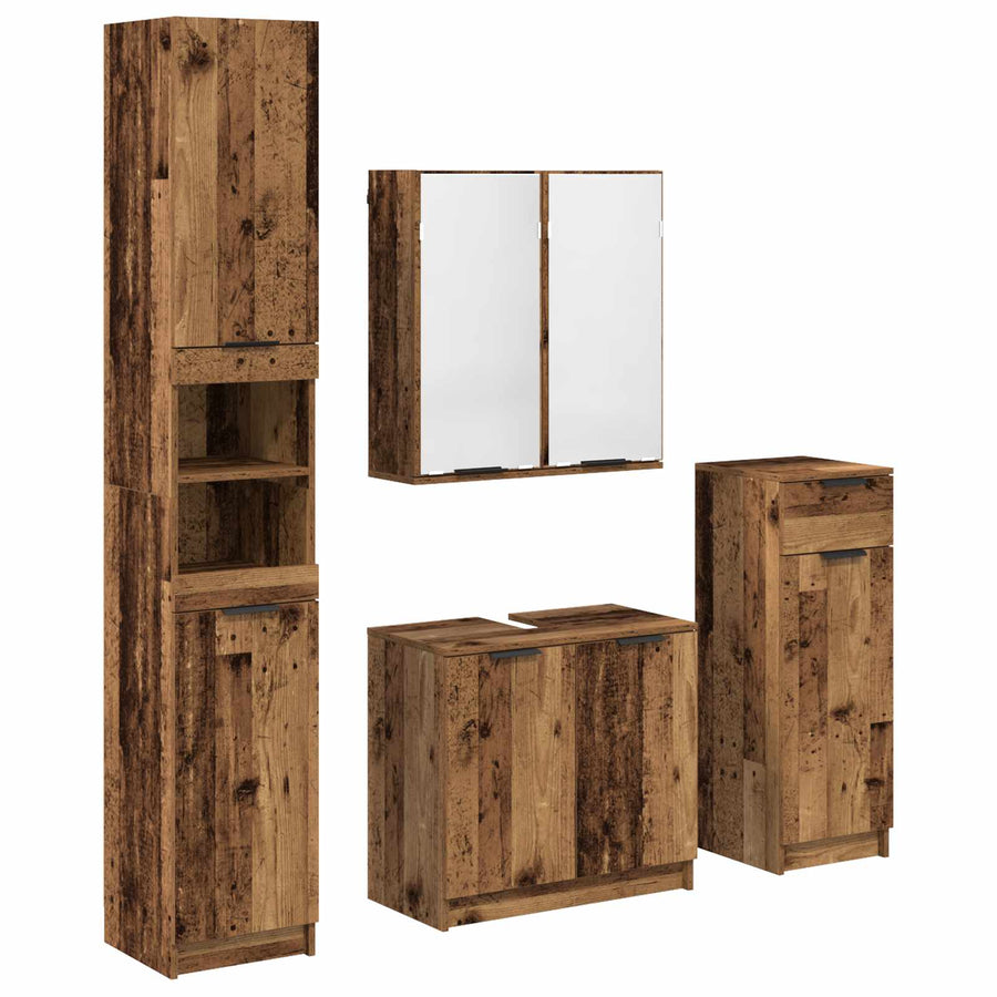 Badkamermeubelset met lade met plank 4 pcs Oudhout Bewerkt hout