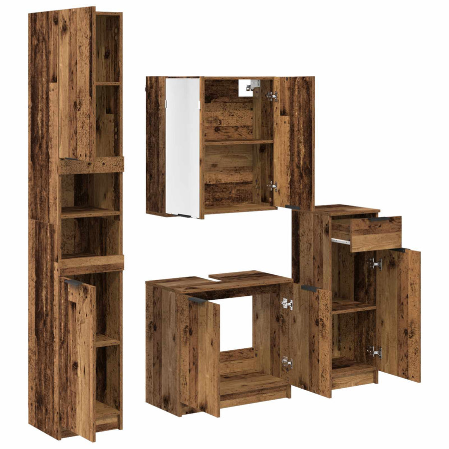 Badkamermeubelset met lade met plank 4 pcs Oudhout Bewerkt hout