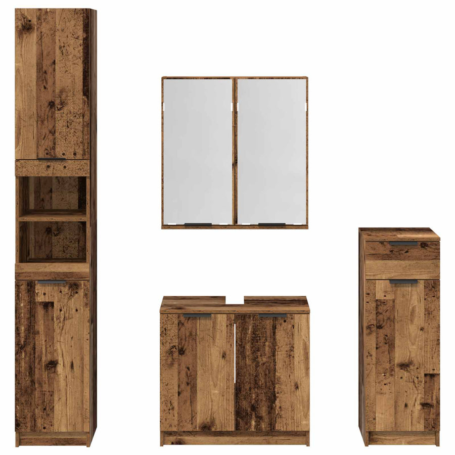 Badkamermeubelset met lade met plank 4 pcs Oudhout Bewerkt hout