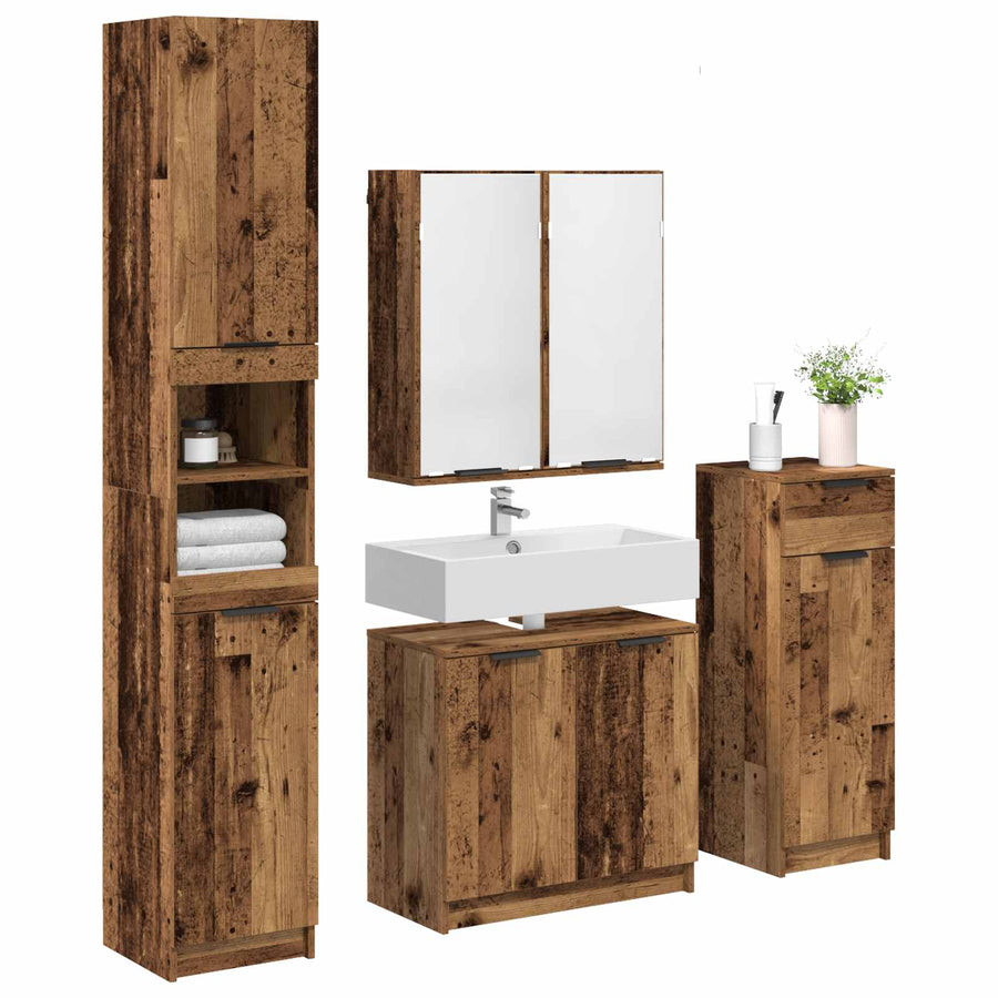 Badkamermeubelset met lade met plank 4 pcs Oudhout Bewerkt hout