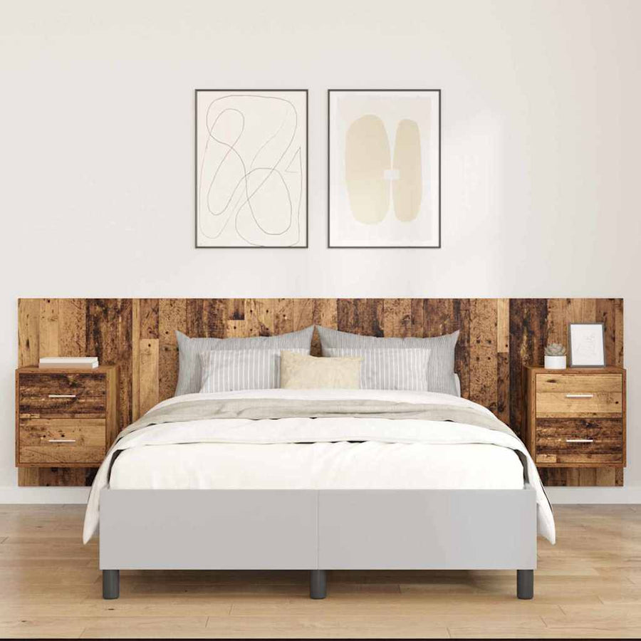 Hoofdbord Met Kast met lade 3 pcs Oud Hout Bewerkt hout