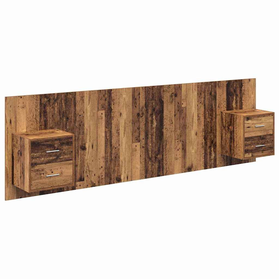 Hoofdbord Met Kast met lade 3 pcs Oud Hout Bewerkt hout