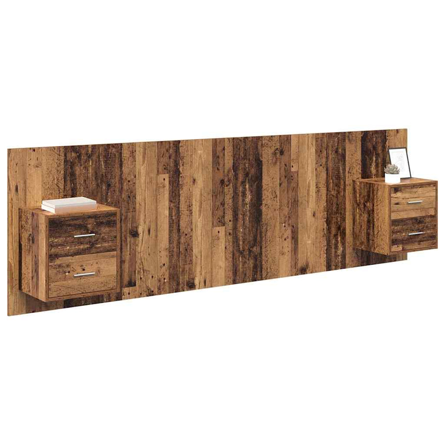 Hoofdbord Met Kast met lade 3 pcs Oud Hout Bewerkt hout