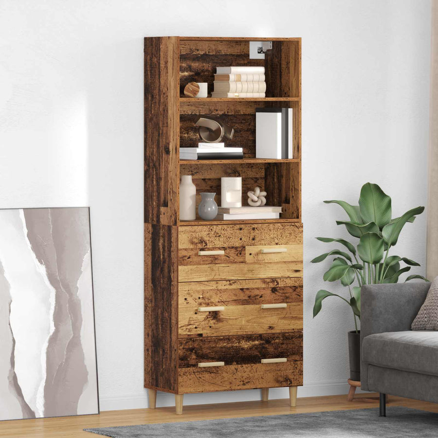 Hoge kast met lade Oud Hout 69,5 x 32,5 x 180 cm Bewerkt hout